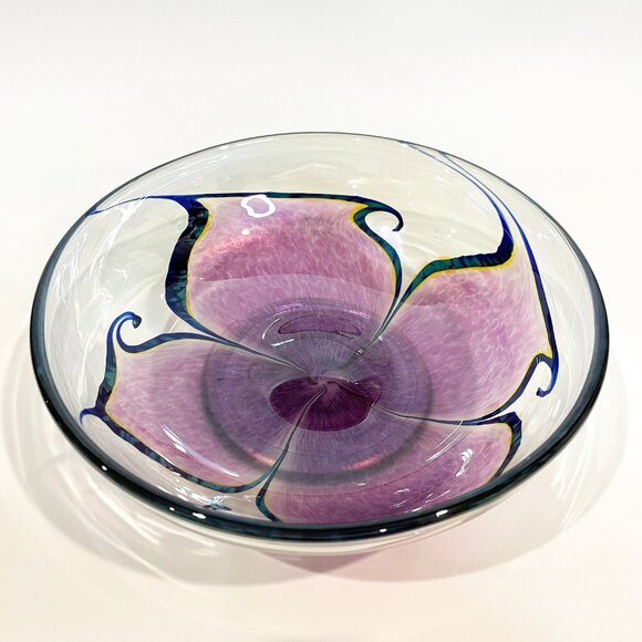 Robert Held Art Glass Iridescent  Purple, Blue, Yellow 8” Bowl (unsigned) - Picture 4 of 8